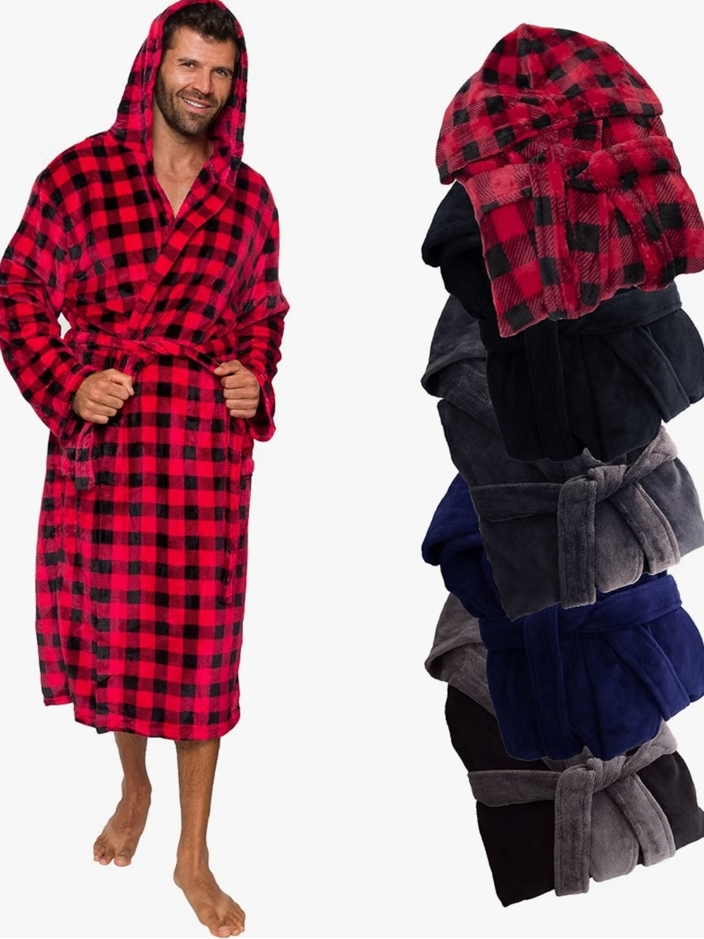 Ross Michaels Mens Buffalo Checked Red Plaid Cozy Plush Robe Gift NEW NWT $32.99